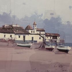 Jose Barbera "Town Beach I & II" Large Framed Art Print Set 36”x 36” Real Estate Staging $50 OBO
