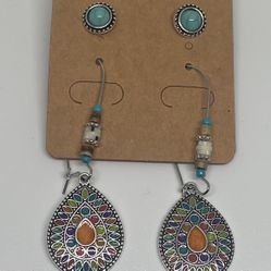 New Turquoise Inlaid Dangle Drop Earrings. 