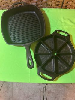 Lodge Cast Iron Pan Bundle – 10.5" Square Grill Pan & 8-Well Wedge Pan-Both $35 CASH