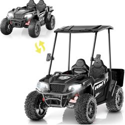 24V Kids Ride on Toys, Dump Truck 2 Seater w/Sun Shade, Dump Bed & Shovel, 5MPH, 4WD Kids' Electric Vehicles, Electric Car w/Remote, Electric Car for 