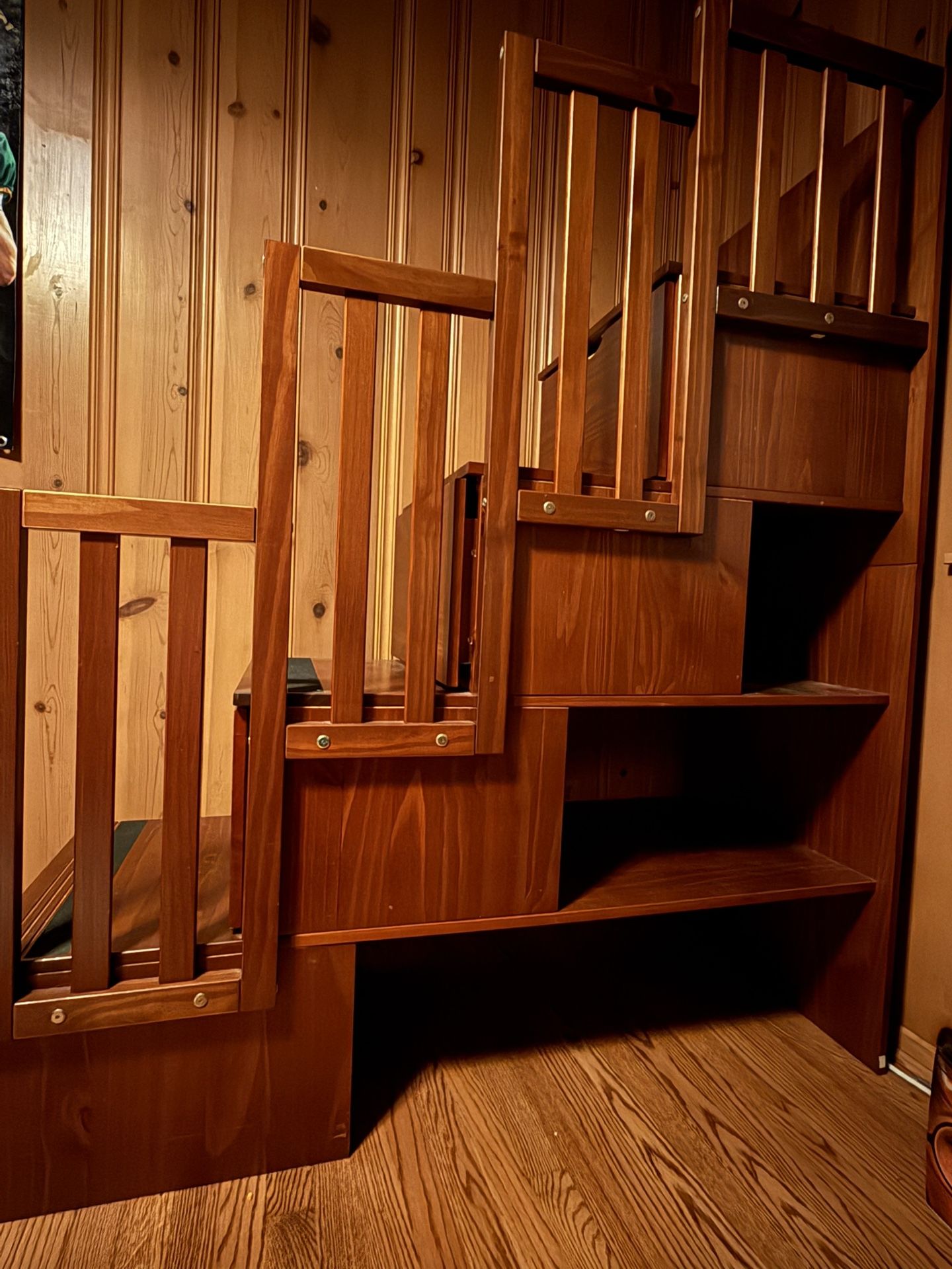 Wooden Bunk Bed Stairs With Shelves.