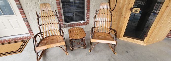 AMISH Hickory Rocking chairs and table (SOLD as set only)