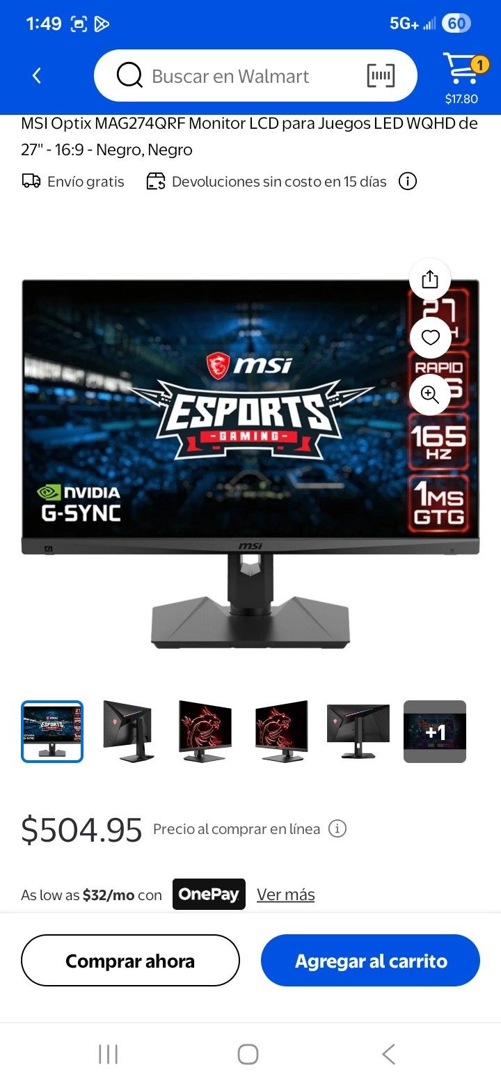 Monitor gamers MSI 2K 165 Hz