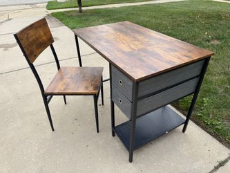 Rustic, industrial computer, study, reading, student, work desk with matching desk chair.
