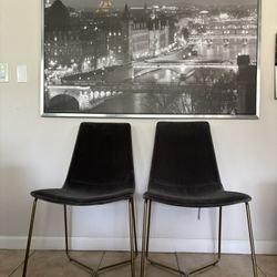 West Elm - Slope Dining Chair (Set of 2) Graphite Velvet / Antique Brass  Powder-Coated Metal Frame (Excellent Condition)