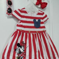 Minnie Mouse Dress with Hair Clip & Sunglasses 