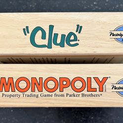 Monopoly and Clue Board game Vintage Wooden Box