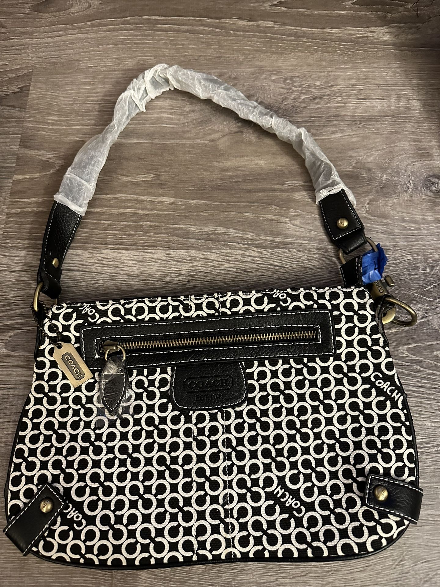 COACH Penelope Op Art Black Leather Coated Canvas Satchel Shoulder 42373