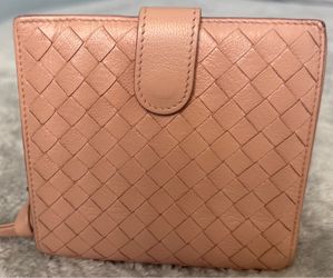 Authentic Bottega Veneta Pink Intrecciato Leather Bifold French Wallet With COA
