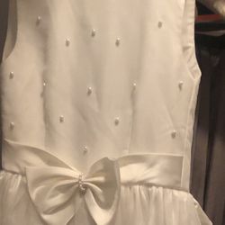 Beautiful  Girls White Ivory Dress Gown Flower Girl Dress Size 8-12? No Size Tag 