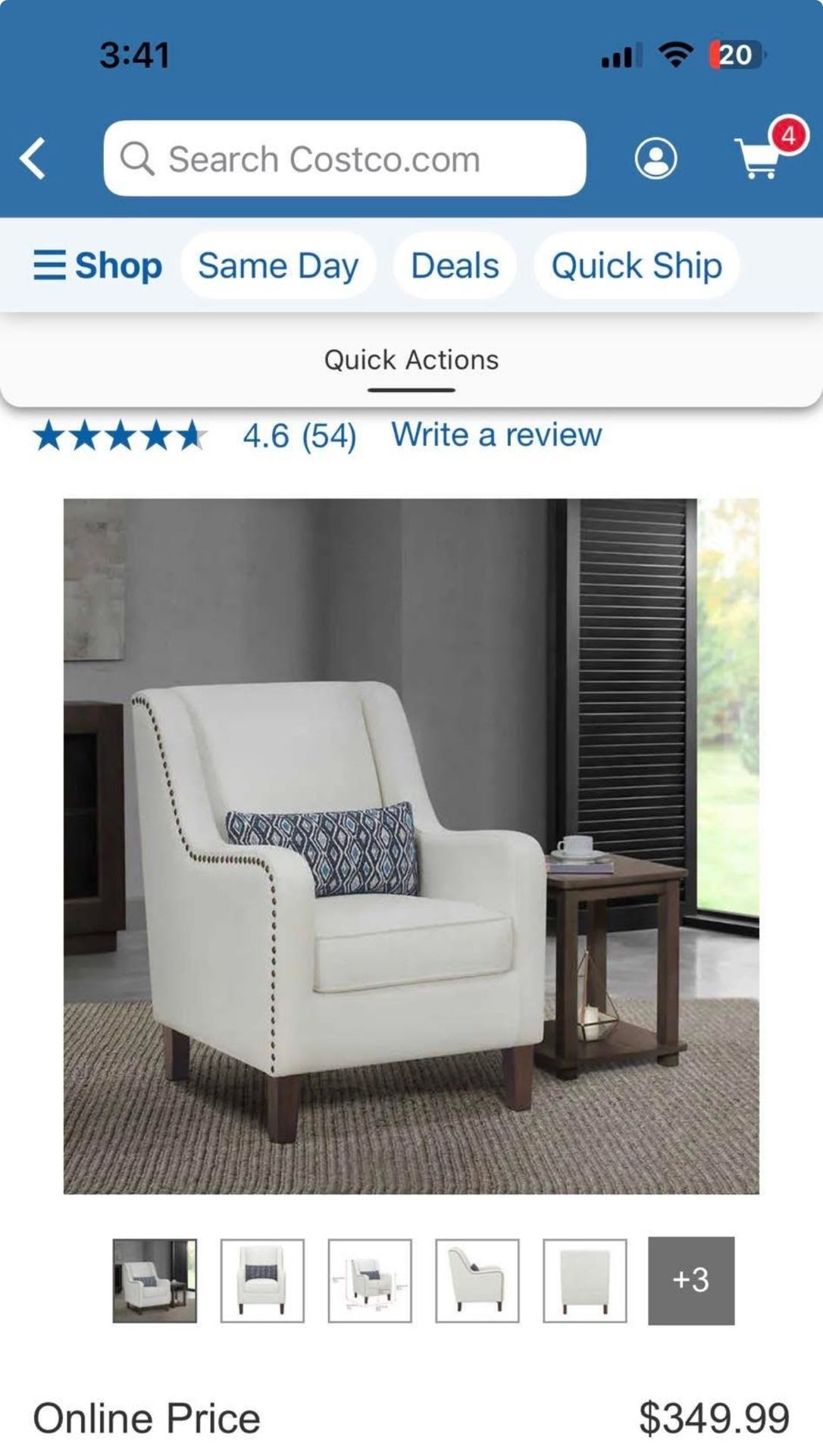 True Innovations Mila Fabric Accent Chair -Costco