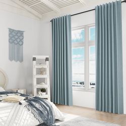 Guken Blue 100% Blackout Linen Curtains 84 Inch Length 2 Panels Set for Living Room Bedroom Back Tab Thermal Insulated Black Out Drapes Room Darkening