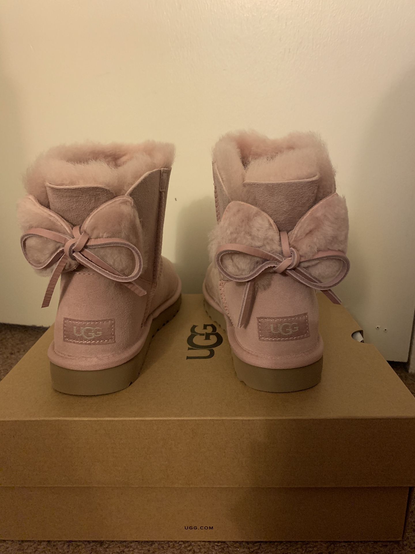 100% Authentic Brand New in Box UGG Classic Double Bow Mini Boots / Color: Pink Crystal / Women size 5, Women size 6 and women size 7