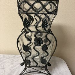 Flared Wrought Iron Caged Glass Vase