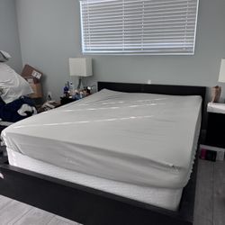 Queen Bed (Mattress, Foam Topper, Box Spring, & Bed Frame)