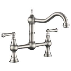 Classic Double Handle Bridge Kitchen Faucet Deck-Mount in Brushed Nickel