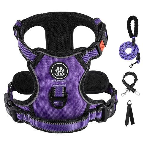 IVY&LANE No-Pull Dog Harness with Leash & Safety Belt, Adjustable Reflective Vest w/ Handle (Medium, Purple)