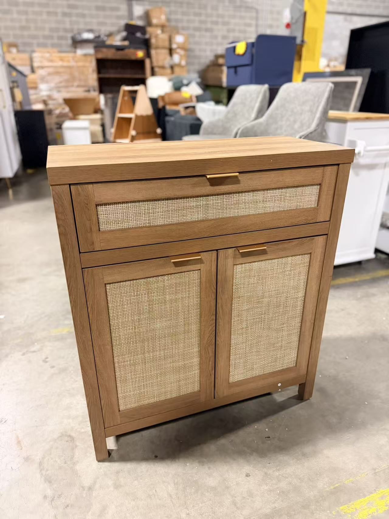 Buffet Cabinet Sideboard with Storage, Rattan Accent Cabinet with Doors Drawer natural oak $99