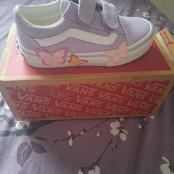 Purple Butterfly OLD SCHOOL VANS (Little Girls 11)