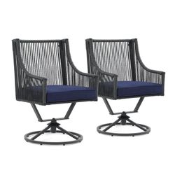 JOIVI Patio Chairs Set of 2, 360 Degrees Swivel Outdoor Chairs with High Back and Deep Seating for Outside Deck, Porch, Garden, Balcony (Black Rattan 