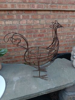 26" H X 27" L Vintage Wrought Iron Rooster Planter Stand Yard Decor
