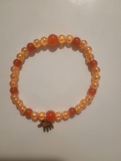 Orange Beaded Stretch Bracelet with Hamsa Charm