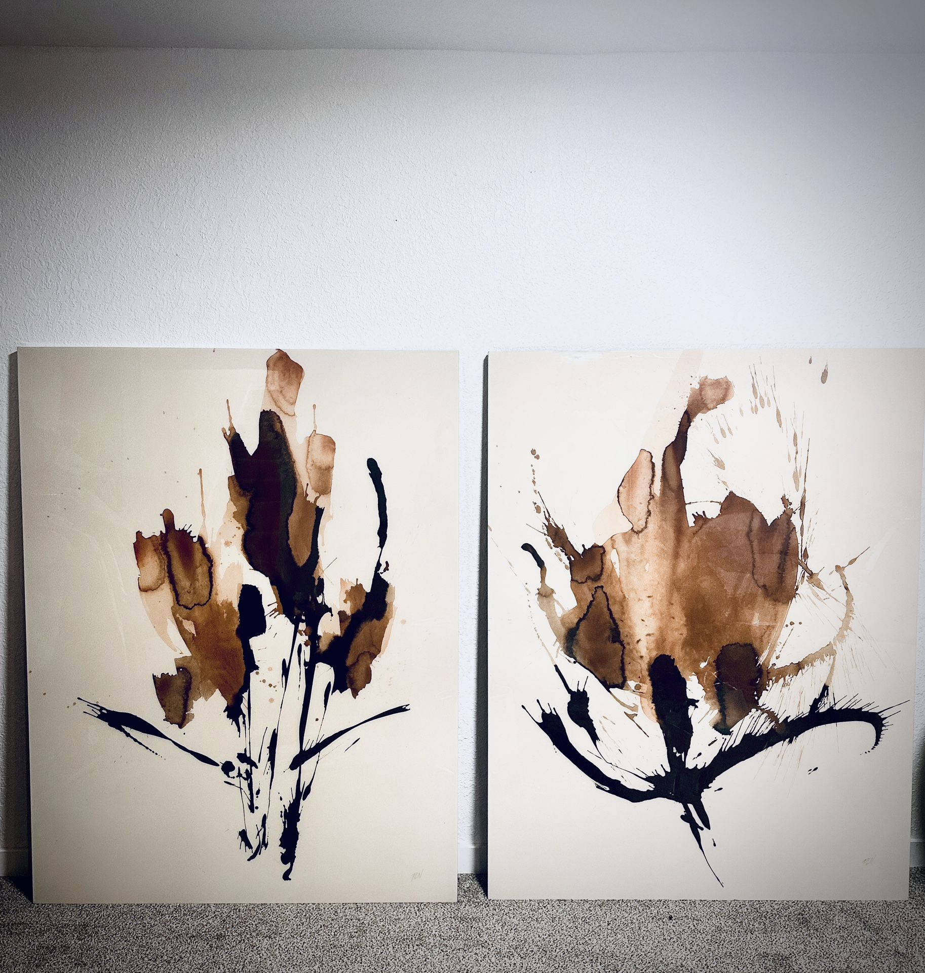 Sepia Florals II & III by Paul Ngo - 2 Large Art Canvas pieces