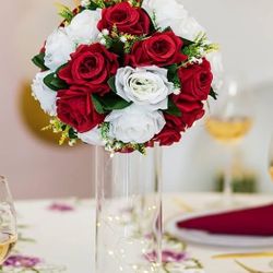 Nuevo Paquete De 3 Bouquet De Flores Blancas Y Rojas 