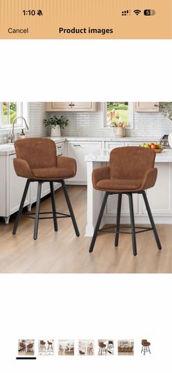 Swivel Bar Stools Set of 3， Counter Height Bar Stools with Backrest and Arms, Modern Upholstered Bar