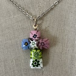 Vintage Millefiori Glass Cross Necklace  