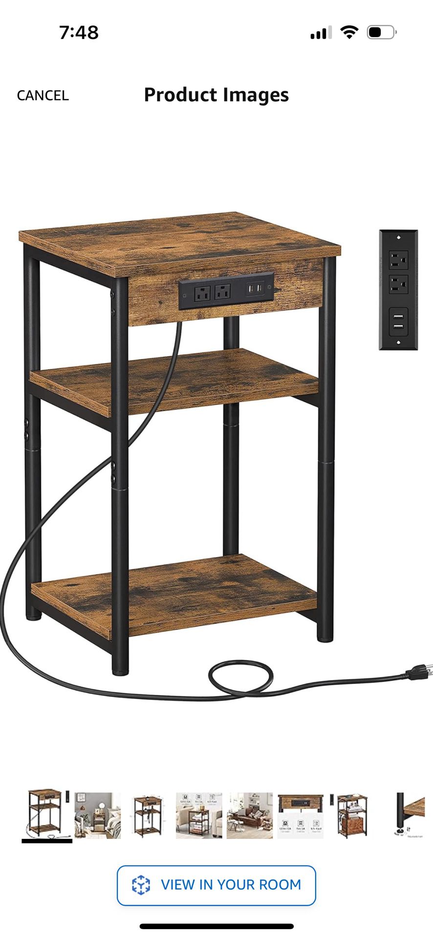 End Table with Charging Station, Side Table with USB Ports and Outlets, Nightstand, 3-Tier Storage Shelf, Sofa Table for Small Space, Living Room