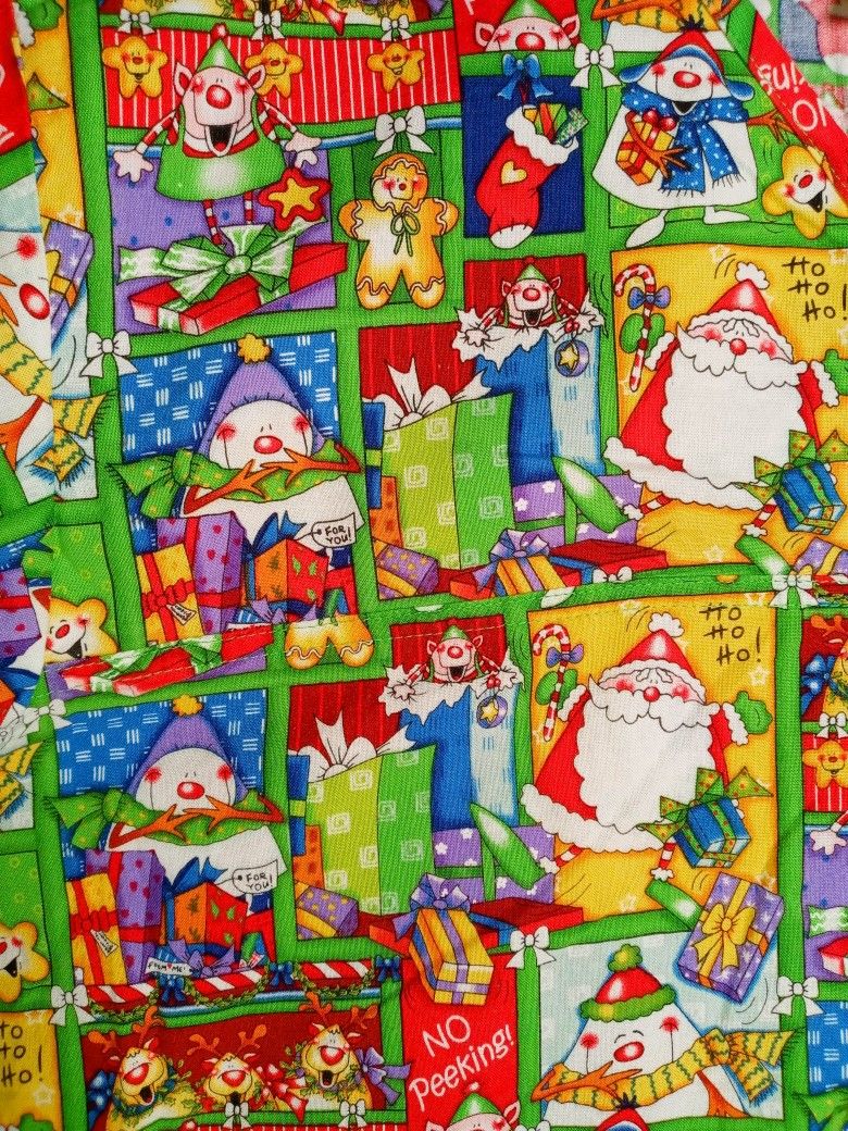 MED Christmas Scrub Top UNIFORM womens Holiday Santa Snowman Trees Cotton