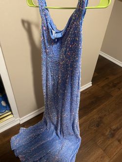 Blue Sequin Slit Prom Dress