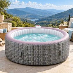 #R4 82'' Inflatable, Portable Jacuzzi for Home Spa, Round Outdoor Jacuzzi with 130 Jets, Inflatable Pool for 6 People with Heating, 4 Filters, 2 Cusho