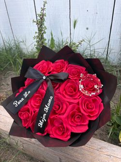 Red Artificial Rose Bouquet with Ribbon