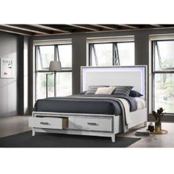  Brand New 4PC White Bedroom Set with LED Lighting