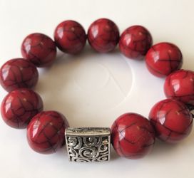 Red and Black Bracelet with square silver charm