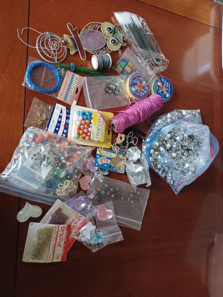 Large Lot Craft Beads Findings Rhinestones Wire More