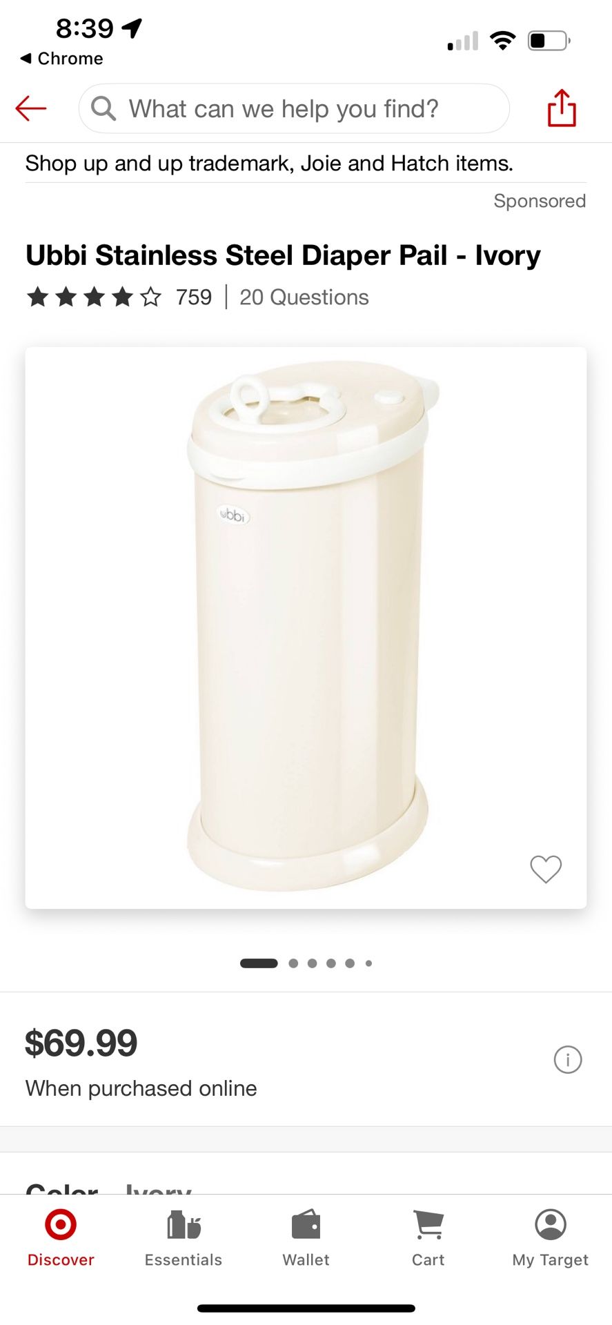 Ubbi Stainless Steel Diaper Pail, Odor Locking, No Special Bag Required, Award-Winning
