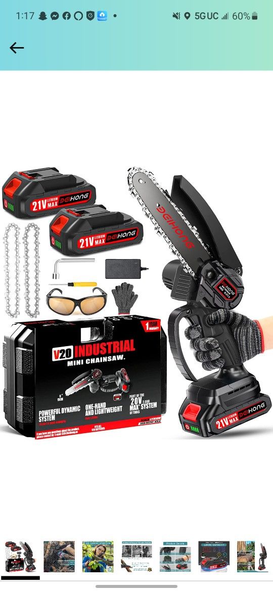 Mini Chainsaw 6-Inch with 2 Batteries, Cordless Power Chain Saws with Security Lock, Handheld Small Chainsaw For Wood Cutting Tree Trimming