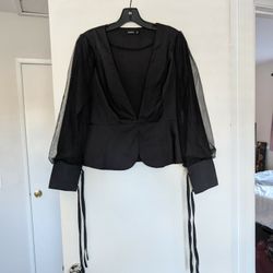 Boohoo V Neck Mesh Blouse
