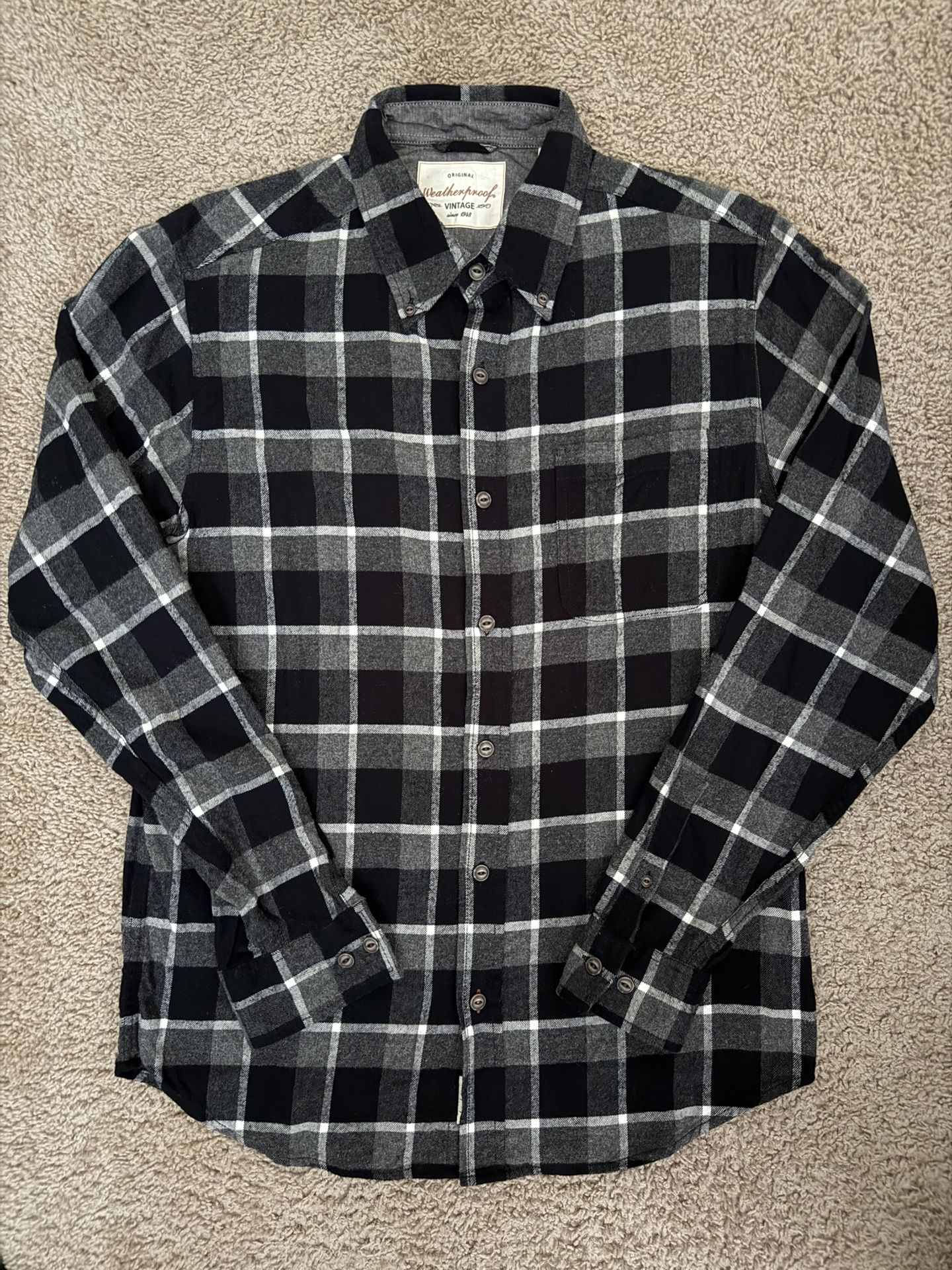 Weatherproof Vintage Since 1948 Flannel Plaid / Checker Black White Long Sleeve