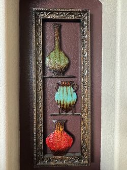 Decorative Metal Wall Art with Three Vases