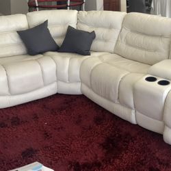 White Leather Power Reclining Sectional With 7PCS 