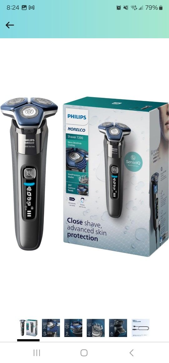 Philips Norelco Shaver 7200, dry and wet rechargeable electric shaver with SenseIQ technology and pop-up trimmer, S7887/82 