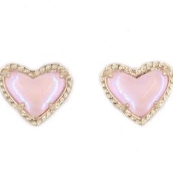 14k gold plated small soft pink Rose Quartz Crystal Heart stud earrings
