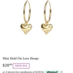 Mini Gold Heart Pendent Hoops Sterling