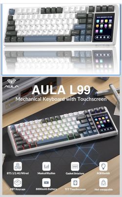 Aula L99 Wireless Mechanical Gaming Creamy Keyboard with Smart Touch Screen Tri-Mode Hot Swappable Custom Keyboard,RGB Backlit,PBT Keycap,Gasket Mount