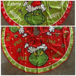New Double Sided Grinch Tree Skirt. Large. Naughty & Nice. 46”