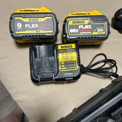 Two 9 Ah DeWalt Batteries With Charger